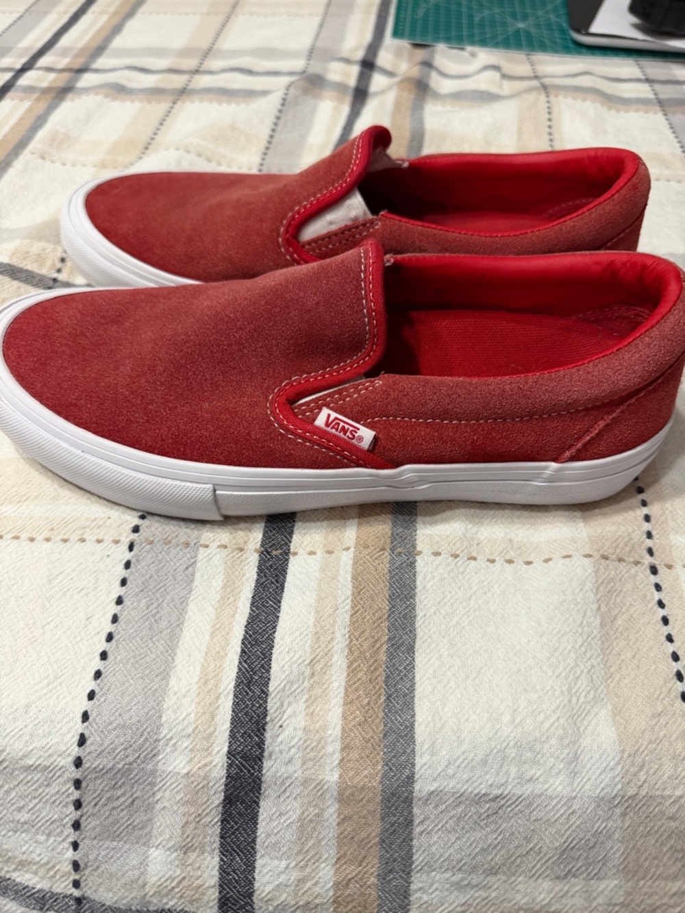 Vans Red Suede Slip-On Sneakers with White Sole - Picture 4 of 6